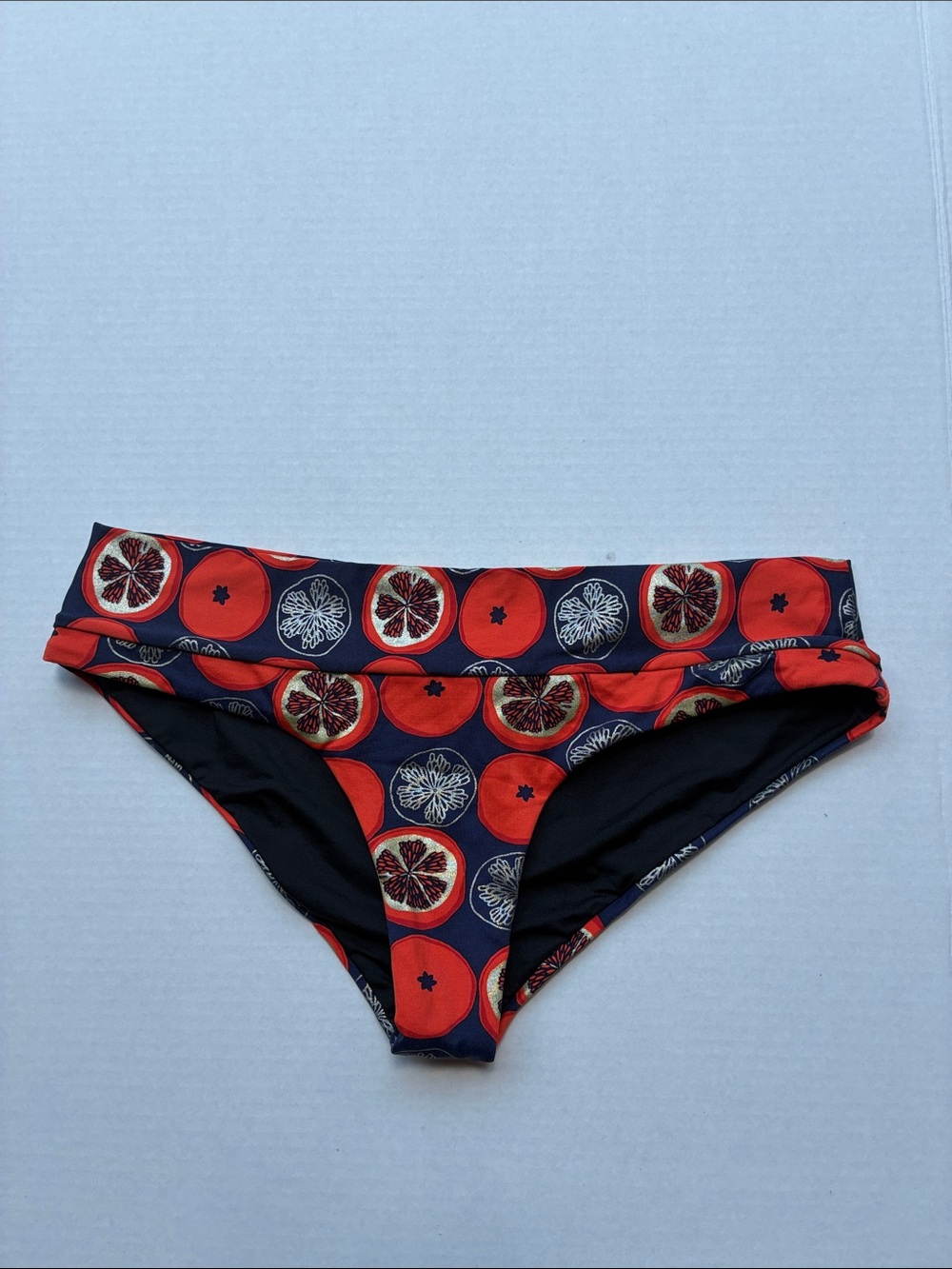 OndadeMar Navy Bikini Bottom with Red Orange Citrus Print